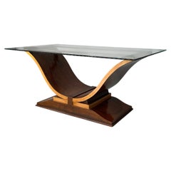 Italian Art Deco rectangular dining table in wood and glass, 1930s