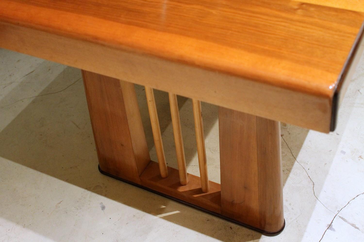Italian Art Deco Rectangular Walnut and Maple Wood Writing Desk or Console Table 5