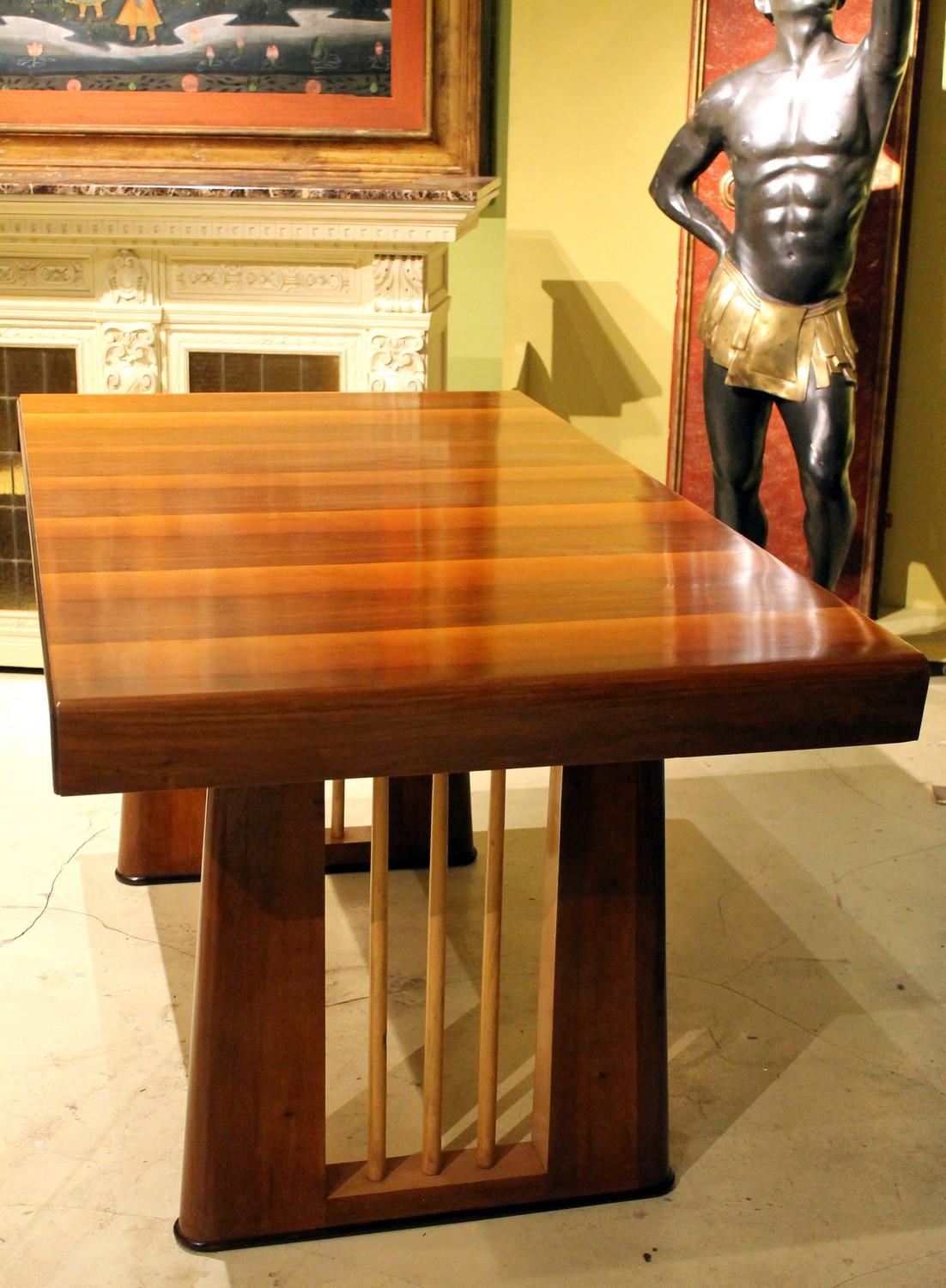 Italian Art Deco Rectangular Walnut and Maple Wood Writing Desk or Console Table 8