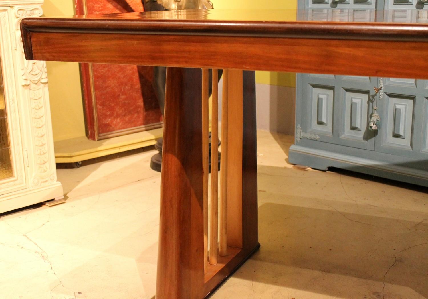 Hand-Crafted Italian Art Deco Rectangular Walnut and Maple Wood Writing Desk or Console Table