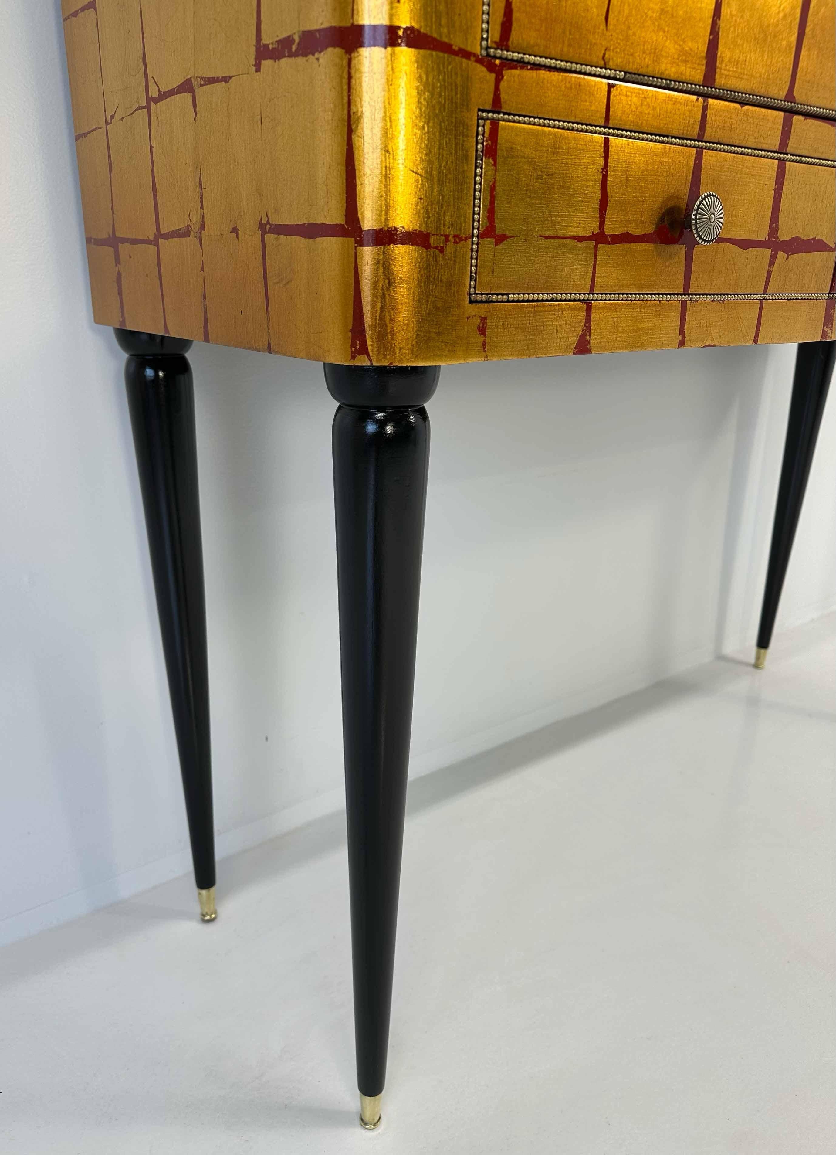 Meuble bar Art déco italien à feuilles d'or par 'Permanente Mobili Cantù', années 1950 en vente 1
