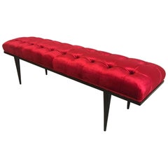 Italian Art Deco Red Velvet Bench, 1940s