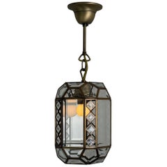 Italian Art Deco Revival Brass and Beveled Glass Lantern, 1970s