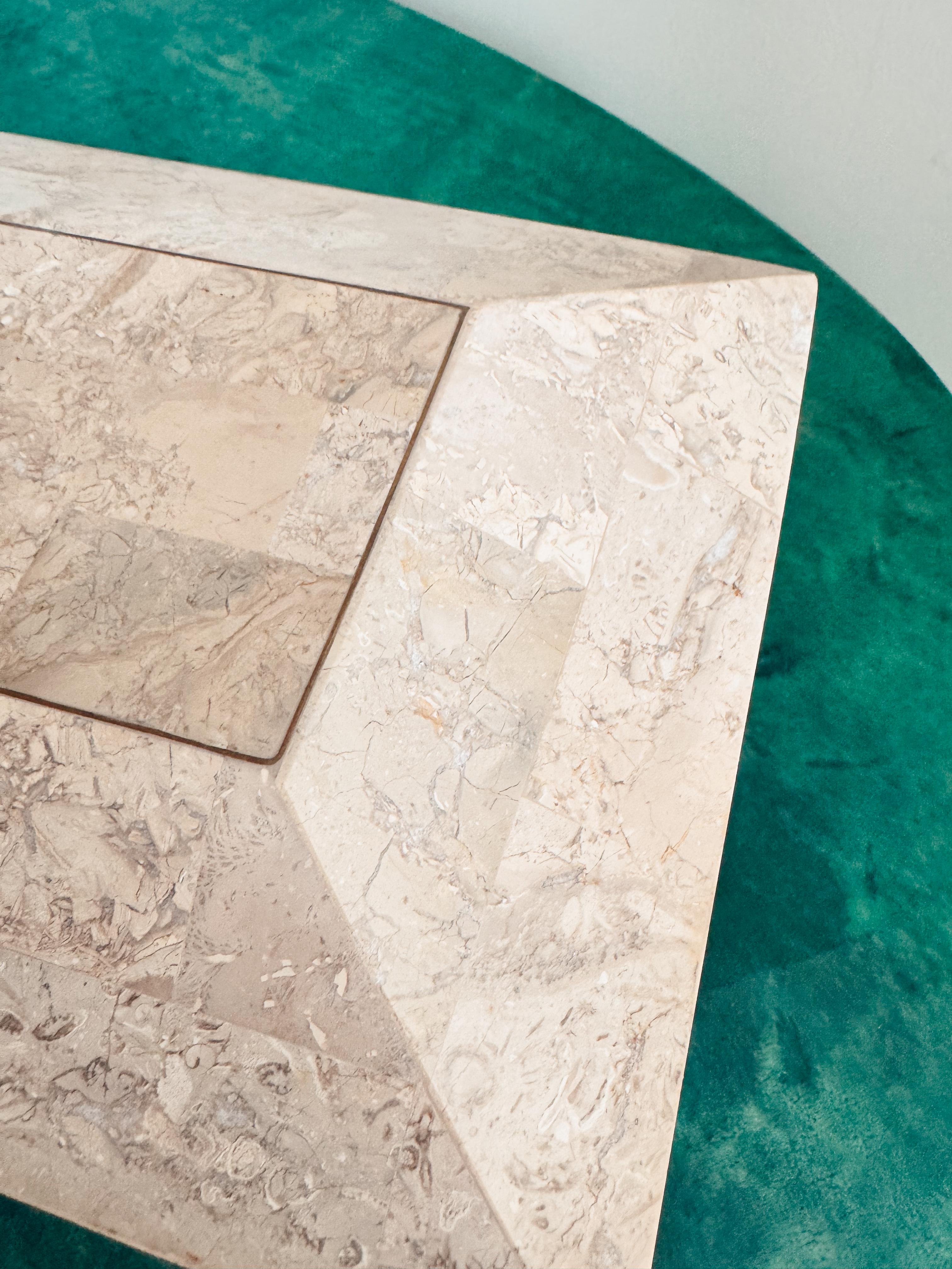 Italian Art Deco Revival Fossil Limestone & Brass Box, Mahogany Interior 1970s en vente 5