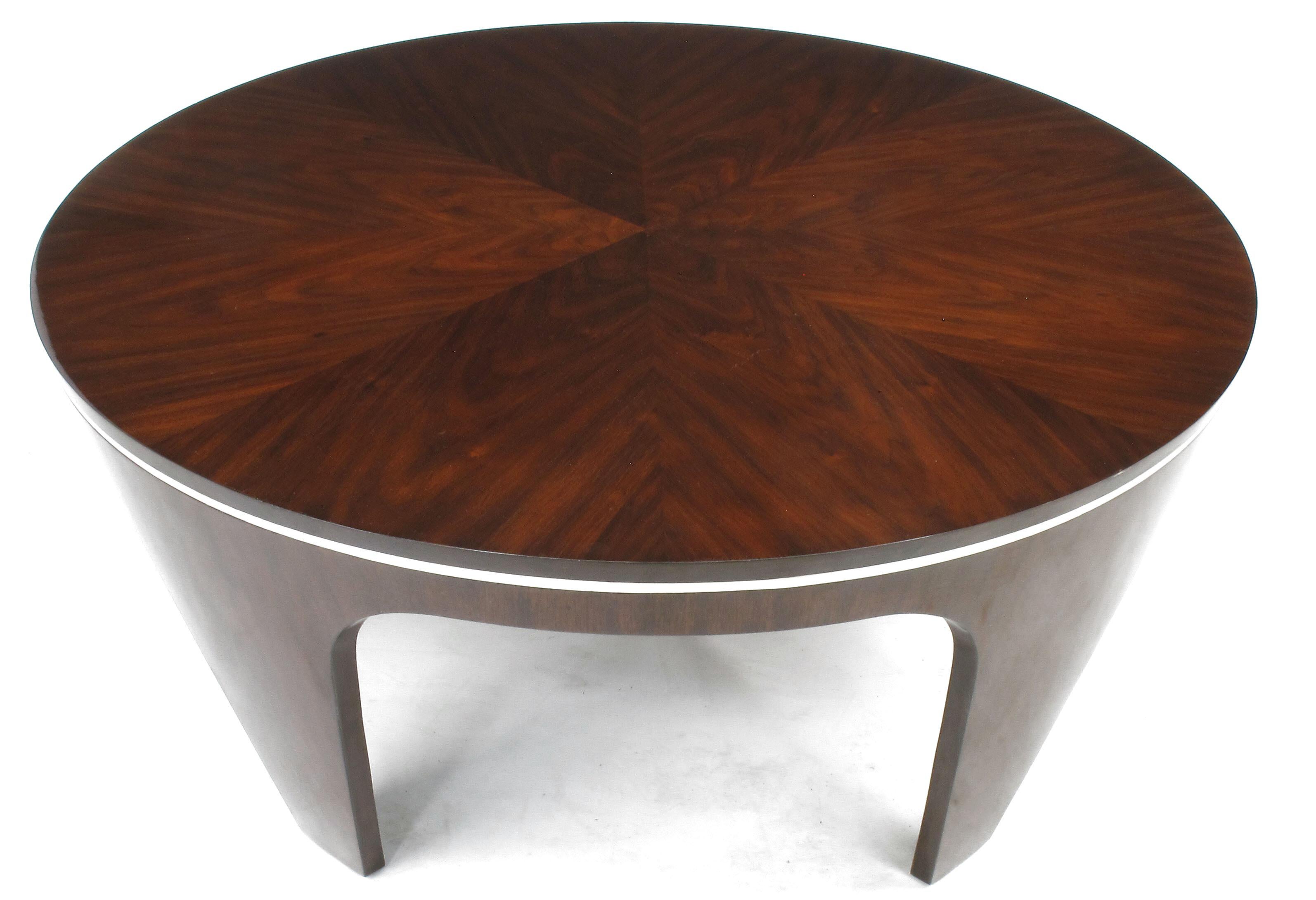 Italian Art Deco Revival Round Mahogany Coffee Table with Parquetry Top In Good Condition In Chicago, IL