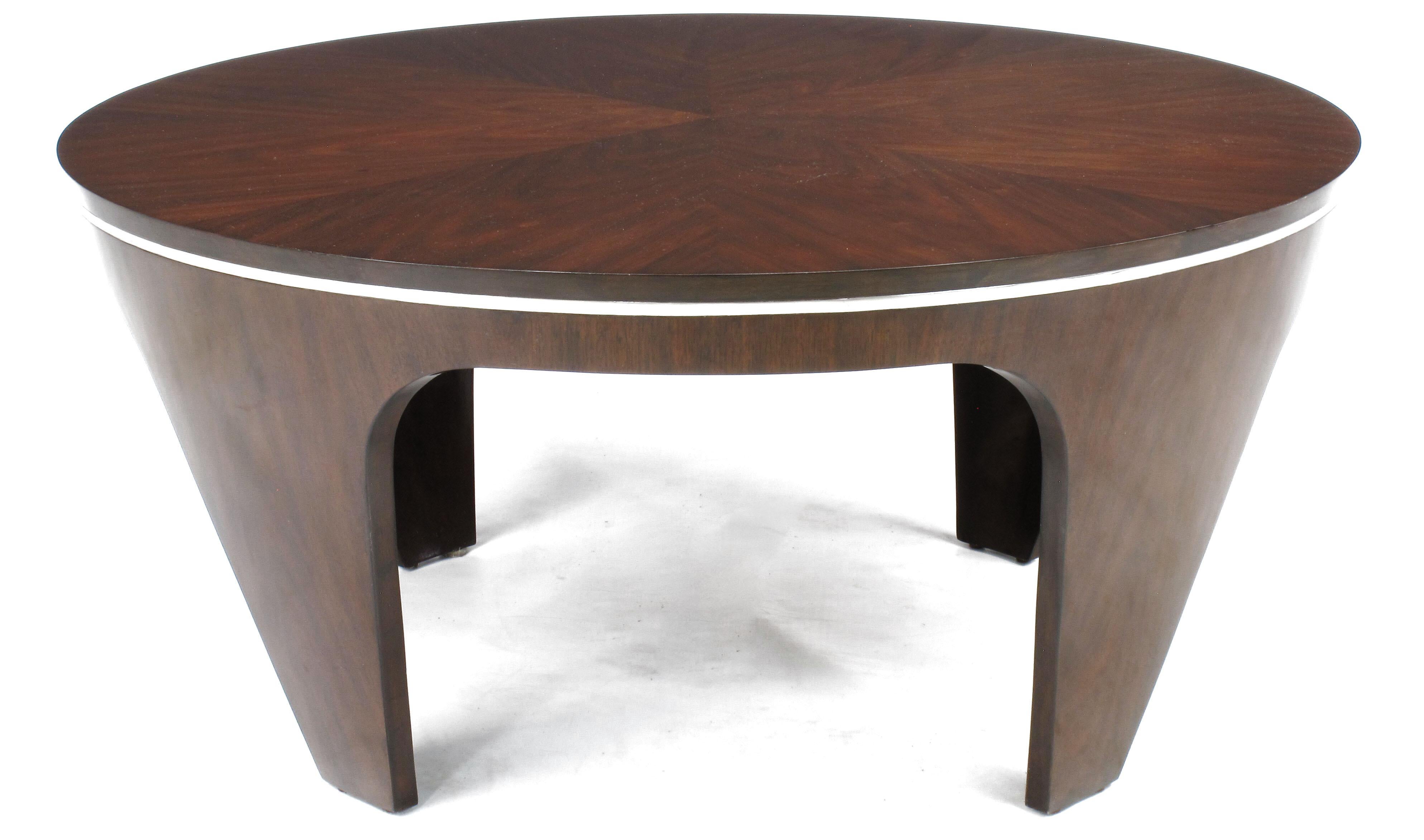 Late 20th Century Italian Art Deco Revival Round Mahogany Coffee Table with Parquetry Top