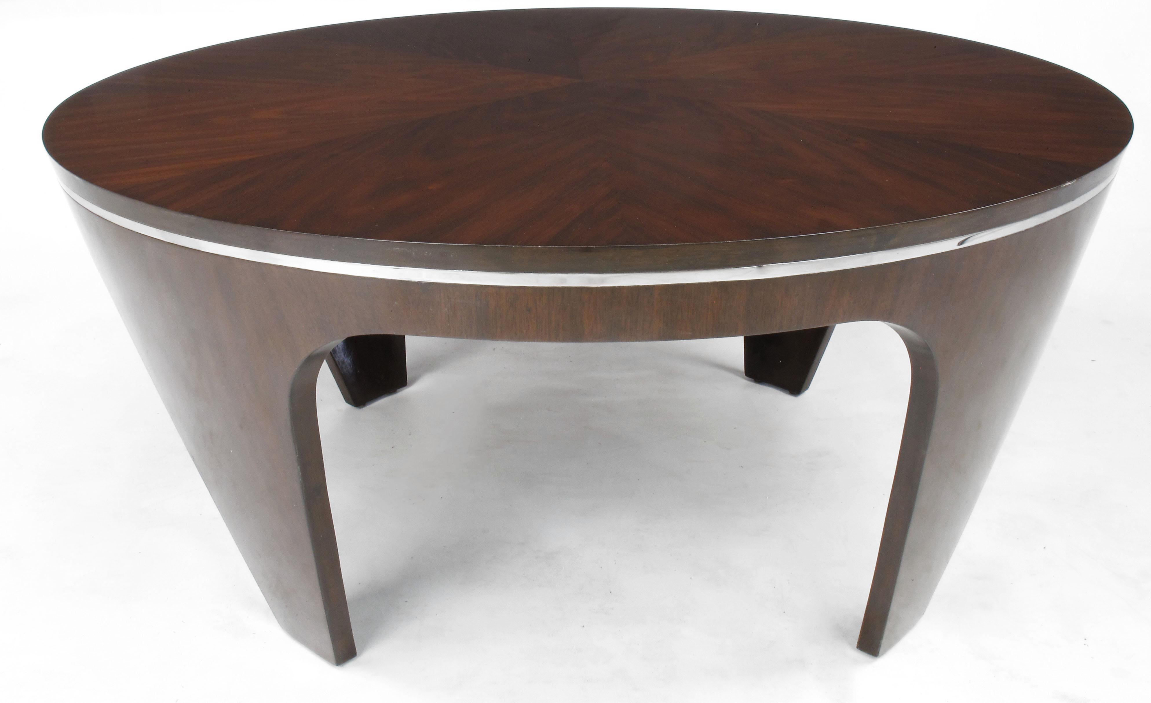 Italian Art Deco Revival Round Mahogany Coffee Table with Parquetry Top 2