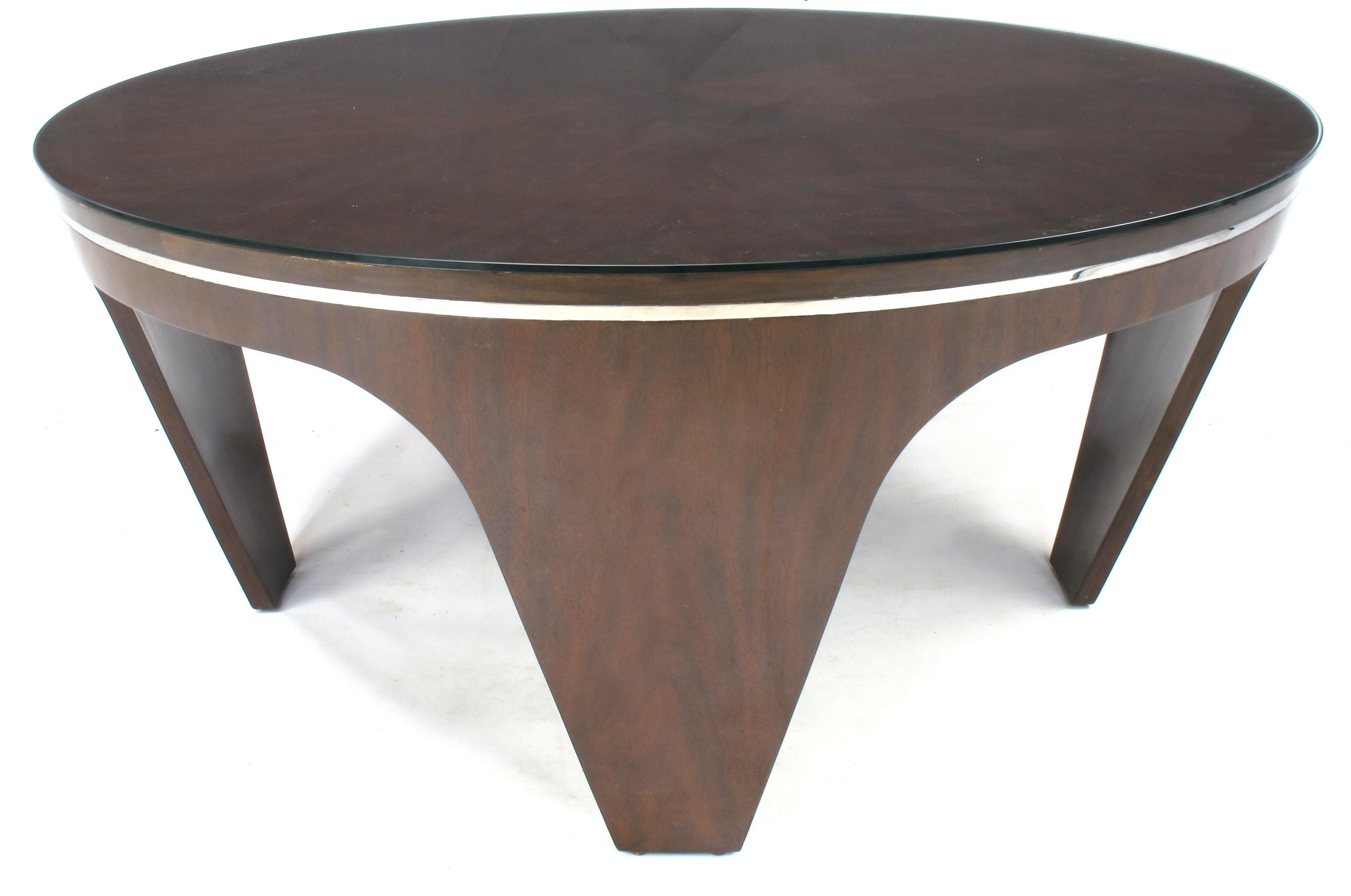 Italian Art Deco Revival Round Mahogany Coffee Table with Parquetry Top 4
