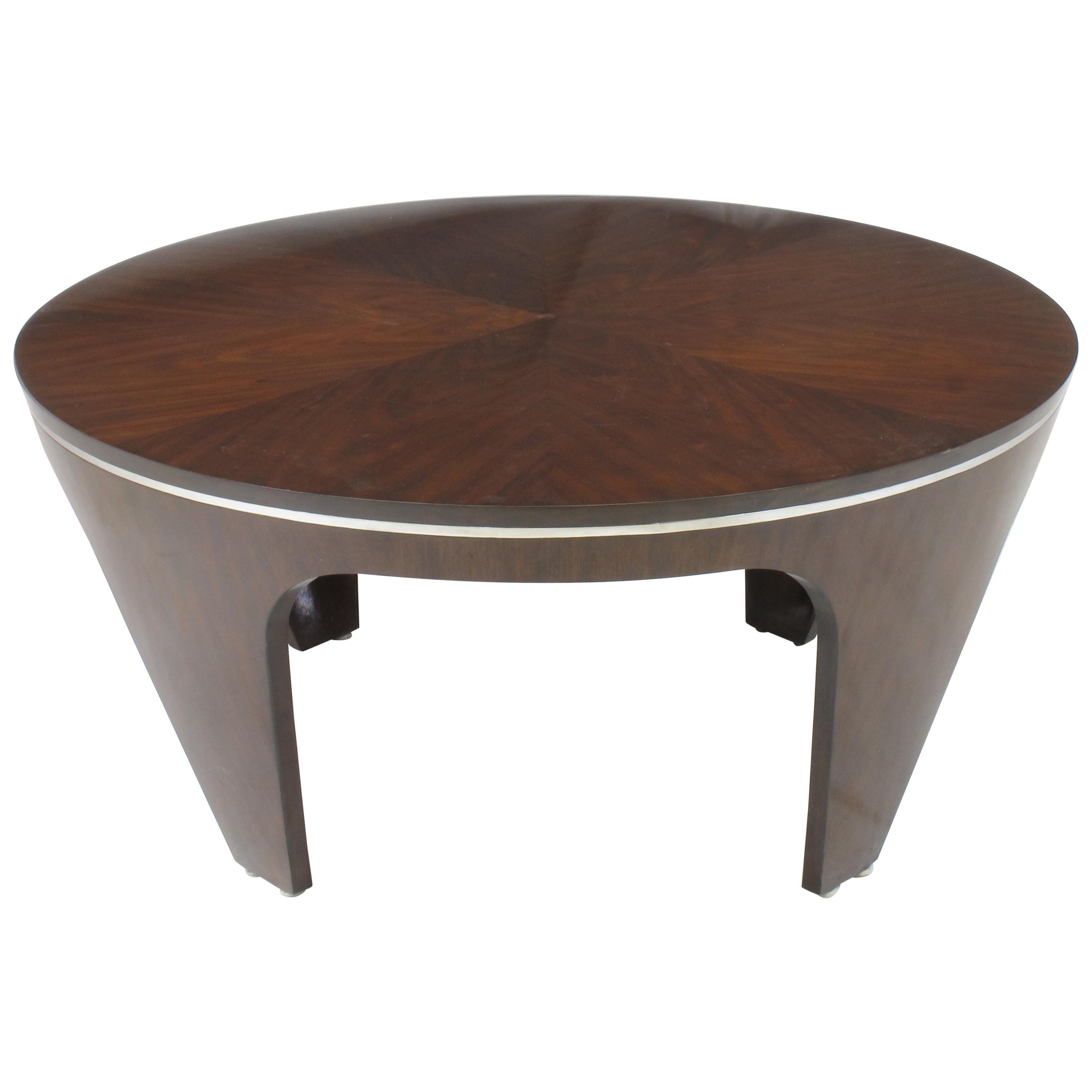 Italian Art Deco Revival Round Mahogany Coffee Table with Parquetry Top