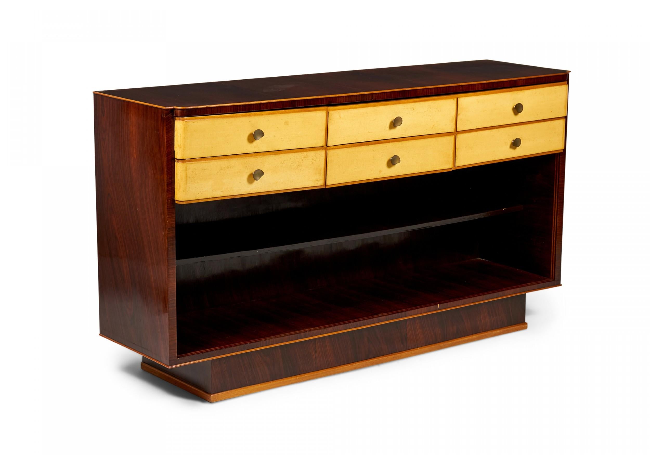 20th Century Italian Art Deco Rosewood and Parchment Veneer Credenza 'Manner of Borsani' For Sale