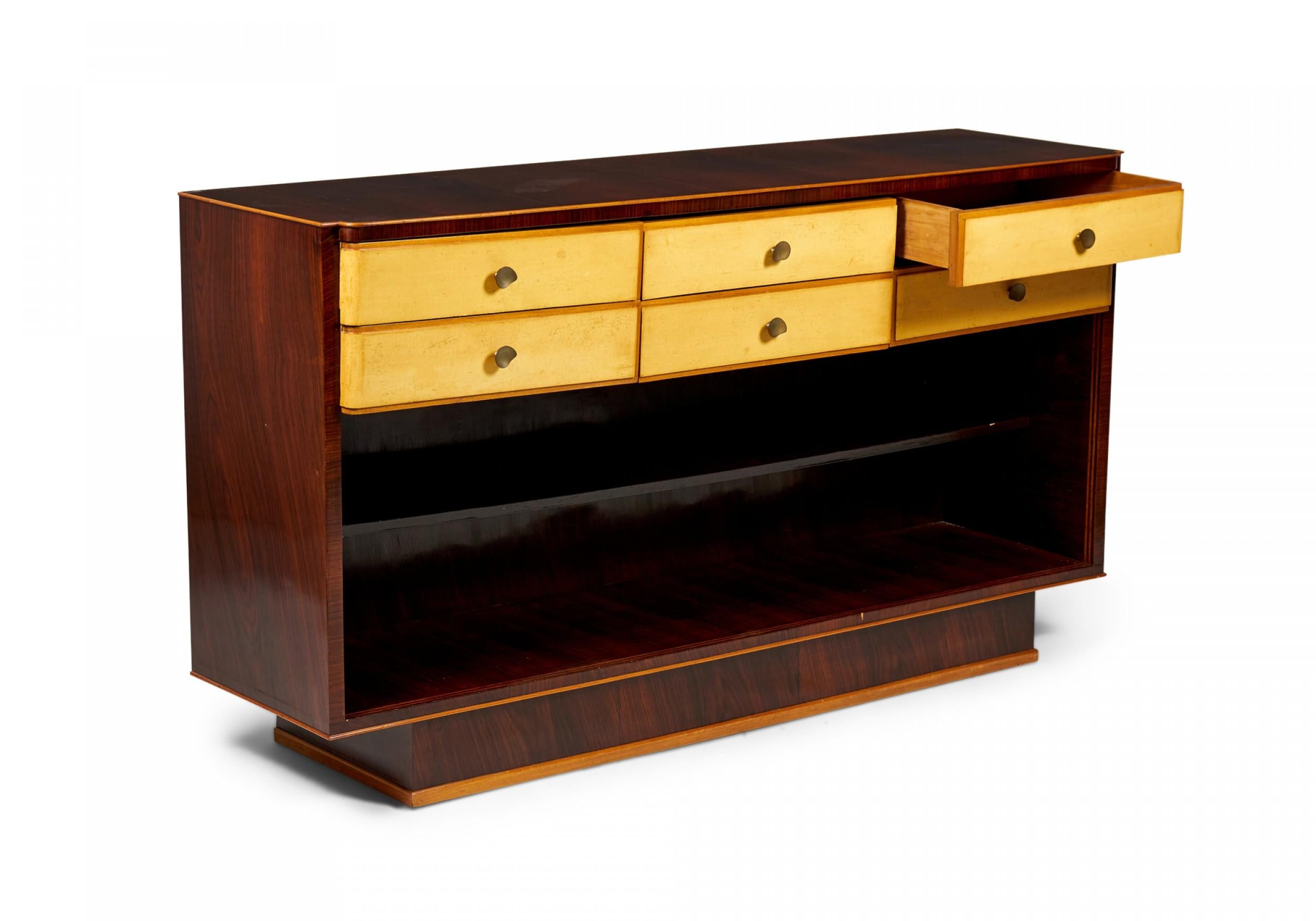 Wood Italian Art Deco Rosewood and Parchment Veneer Credenza 'Manner of Borsani' For Sale