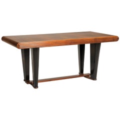 Italian Art Deco Rosewood Black Lacquered Legs Rectangular Top Table or Desk
