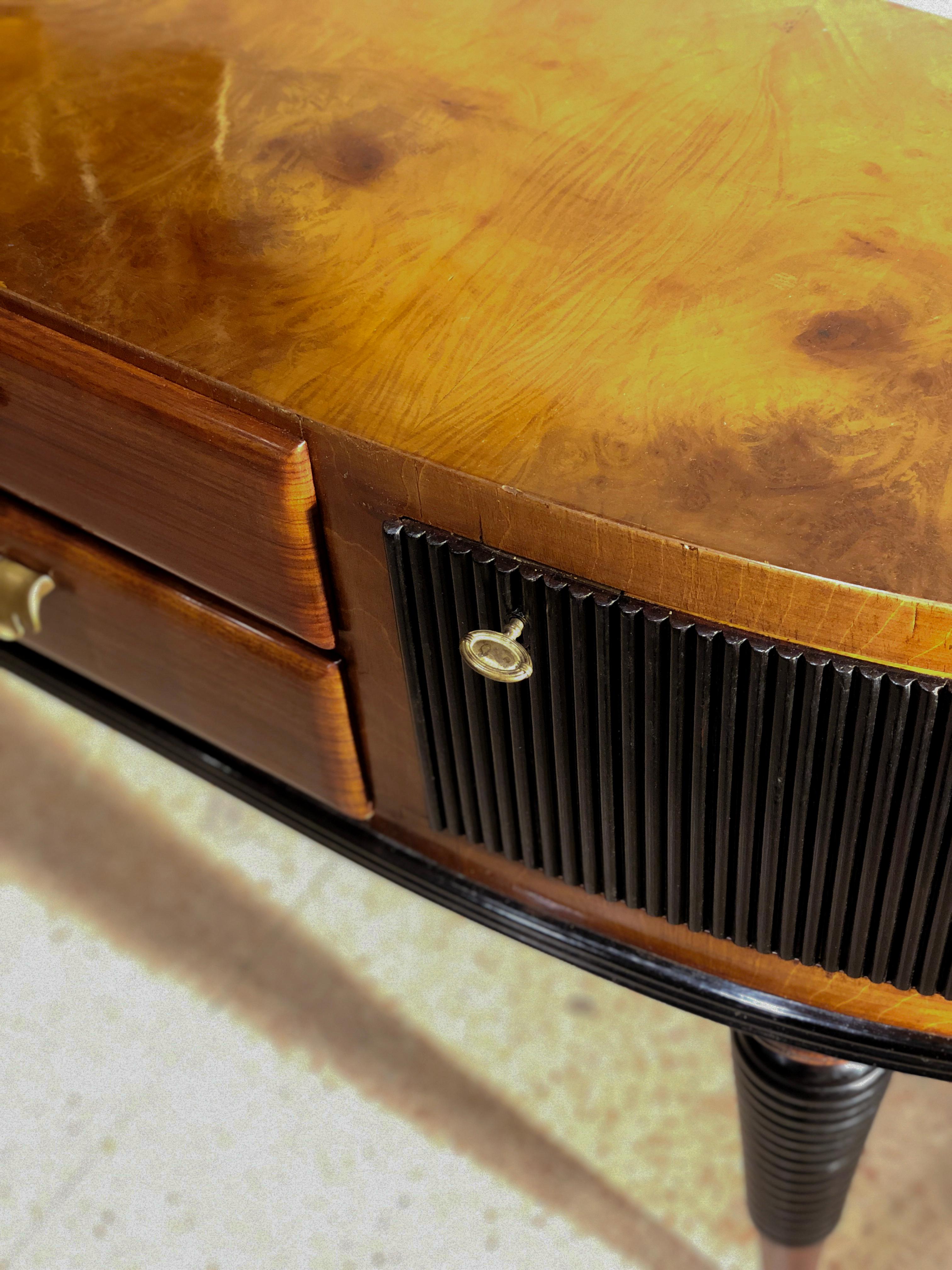 Italian Art Deco Rosewood Console Table Credenza with Black and Brass Details 10