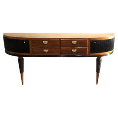 Italian Art Deco Rosewood Console Table Credenza with Black and Brass Details