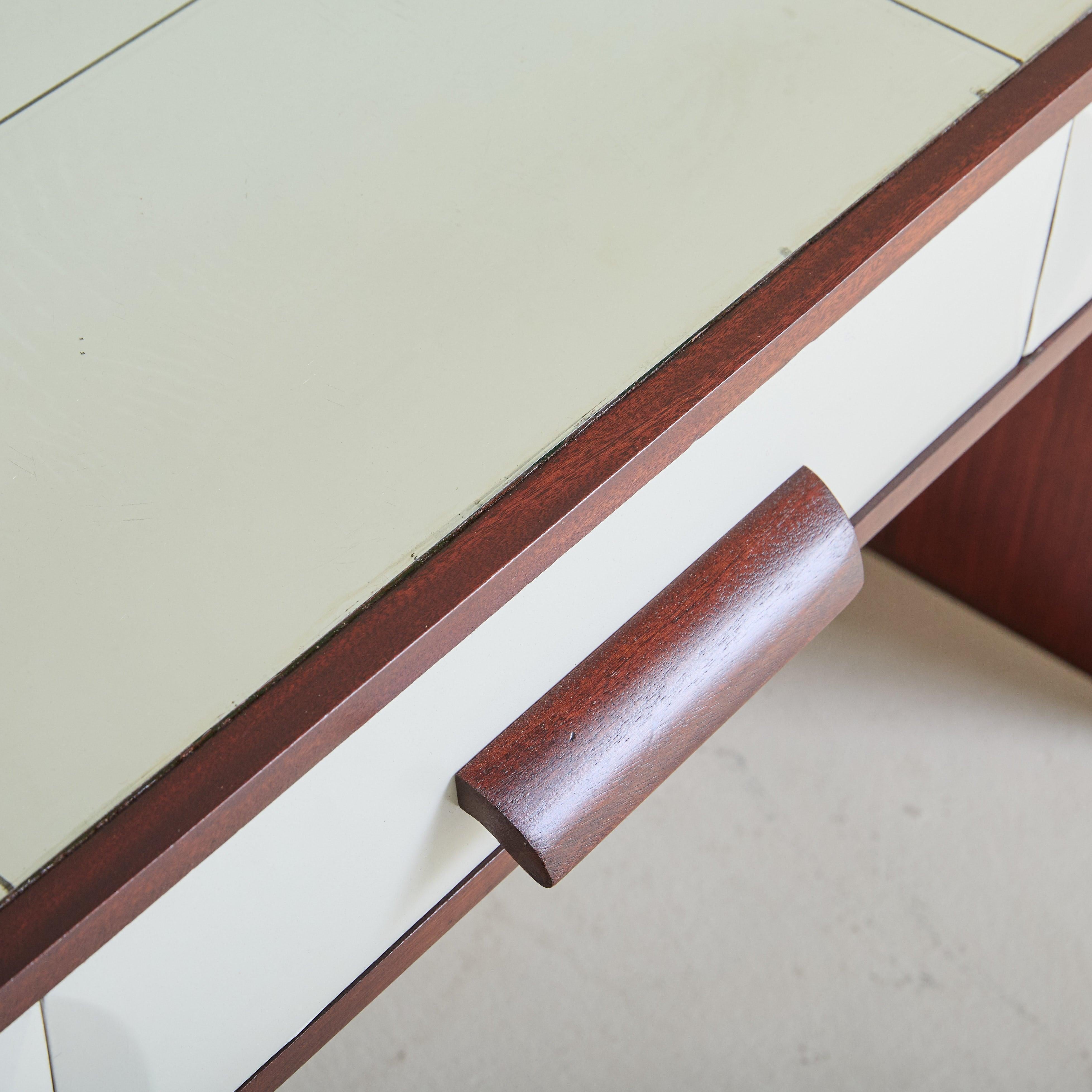 Italian Art Deco Rosewood Veneer Vanity with Vegan Leather Drawers + Mirror Top im Angebot 4