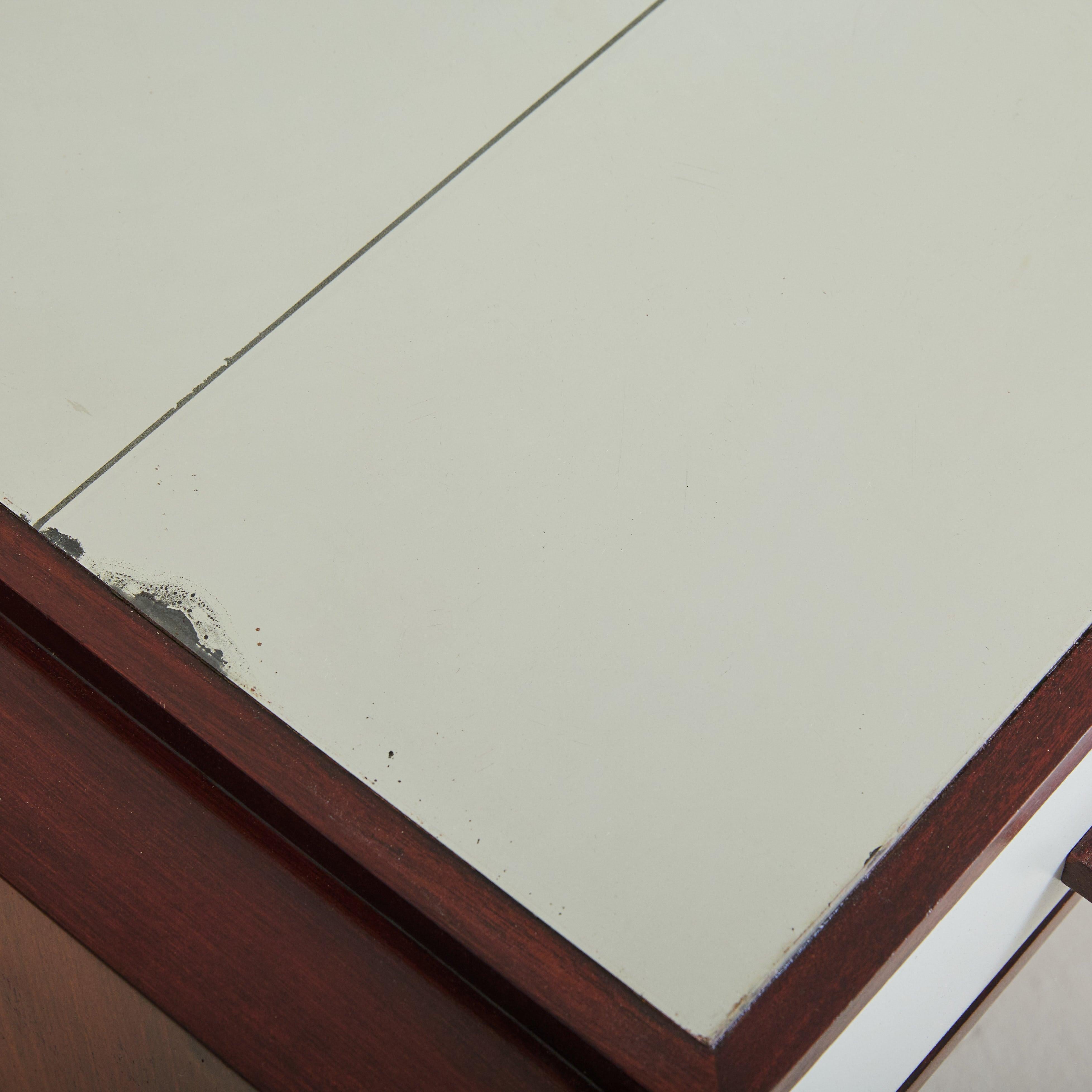 Italian Art Deco Rosewood Veneer Vanity with Vegan Leather Drawers + Mirror Top im Angebot 2