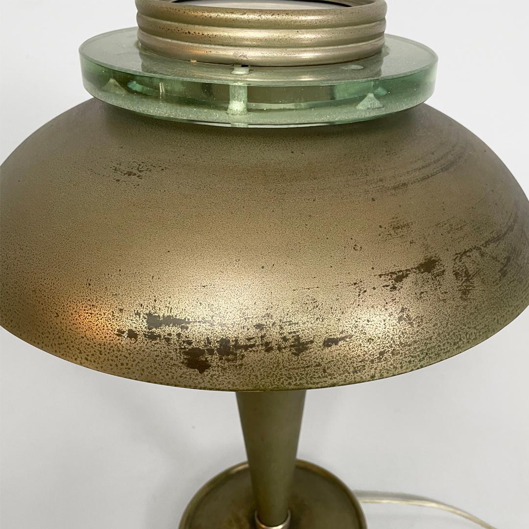 Italienische runde Tischlampe aus Messing und Glas, 1930er Jahre, Art Deco im Angebot 4