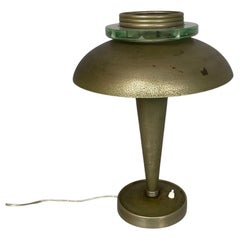Italienische runde Tischlampe aus Messing und Glas, 1930er Jahre, Art Deco