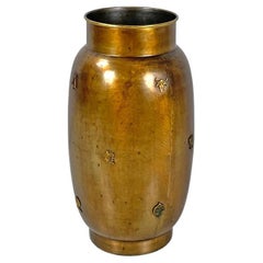 Italian Art Deco round brass umbrella stand with zodiac signs decorations, 1930s