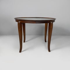 Italian Art Deco round coffe table in wood and glass, 1930s