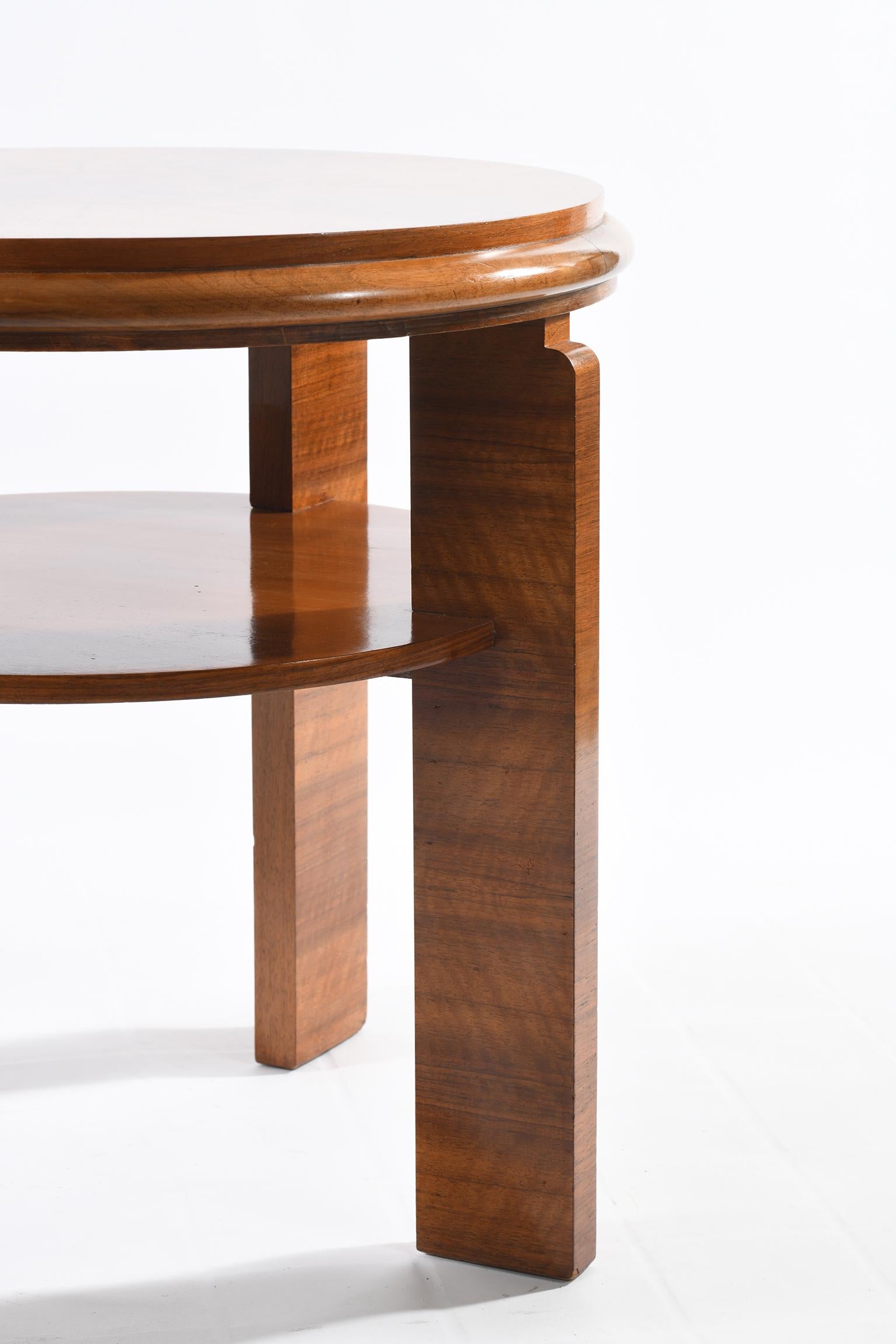 Wood Italian Art Deco Round Side Table Double Shelf