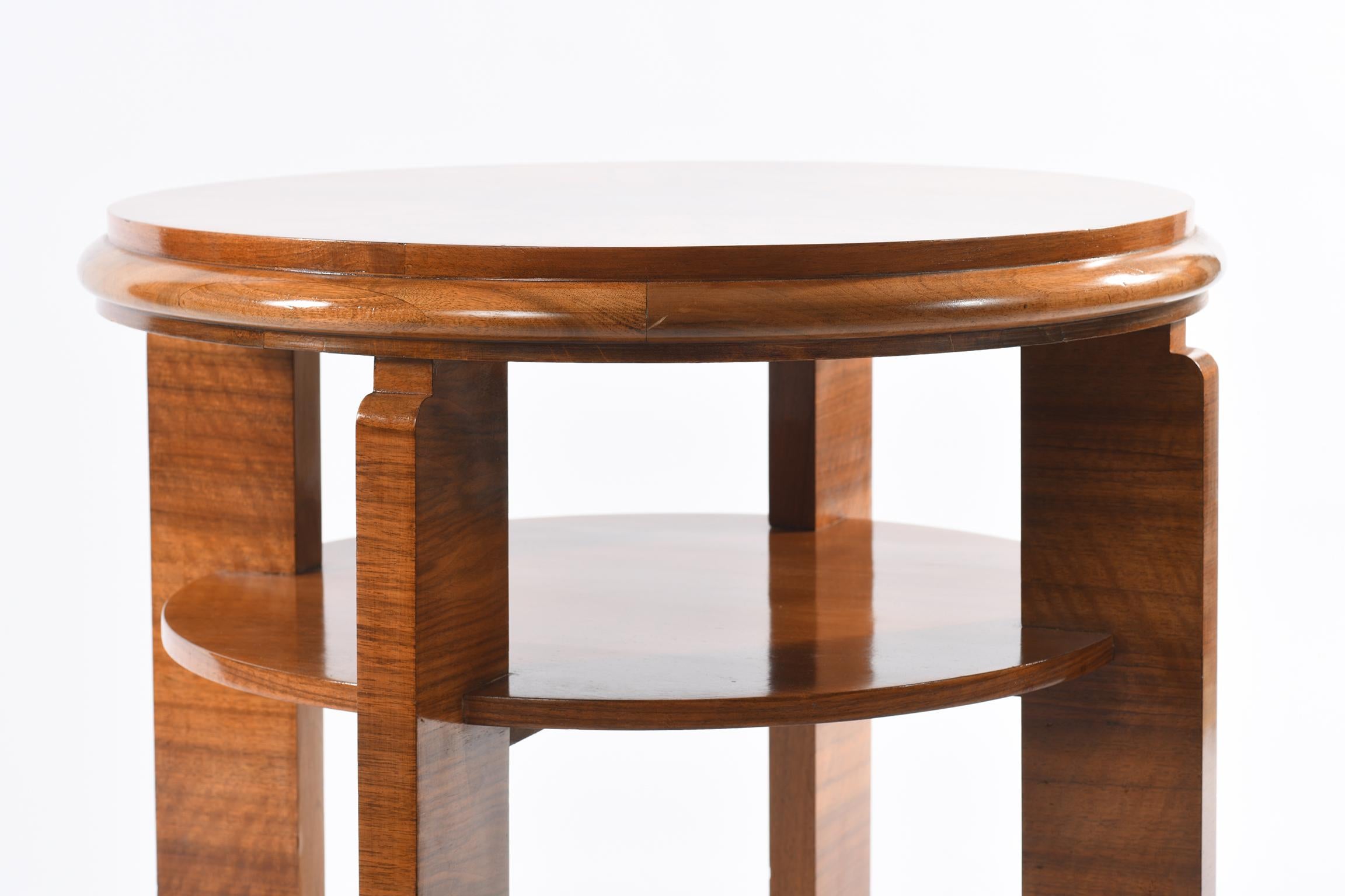 Italian Art Deco Round Side Table Double Shelf 1