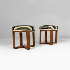Italian Art Deco round stools in fabric and wood, 1930s