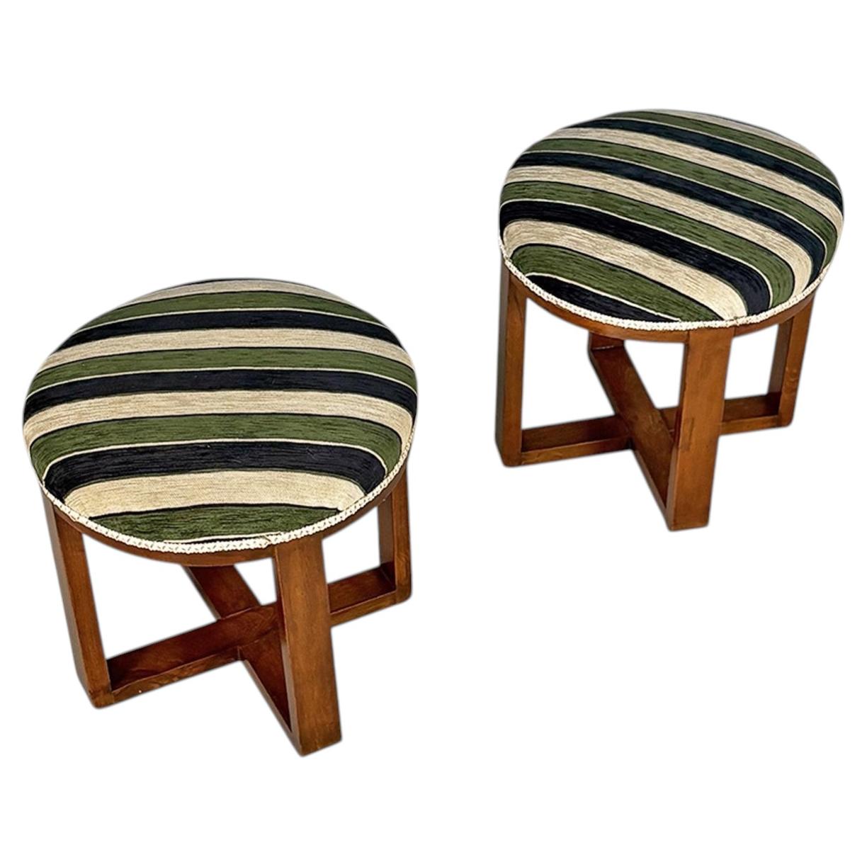 Taburetes redondos de estilo Art Déco italiano, de tela y madera, década de 1930