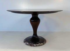 Italian Art Deco Round Table 1940s, attr. Osvaldo Borsani, with Brass Inlay