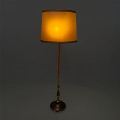 Italian Art Deco round velvet and brass floor lamp, 1940s