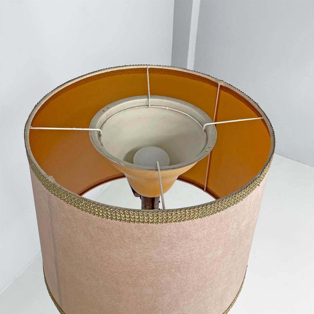 Brass Italian Art Deco round velvet and brass floor lamp, 1940s For Sale