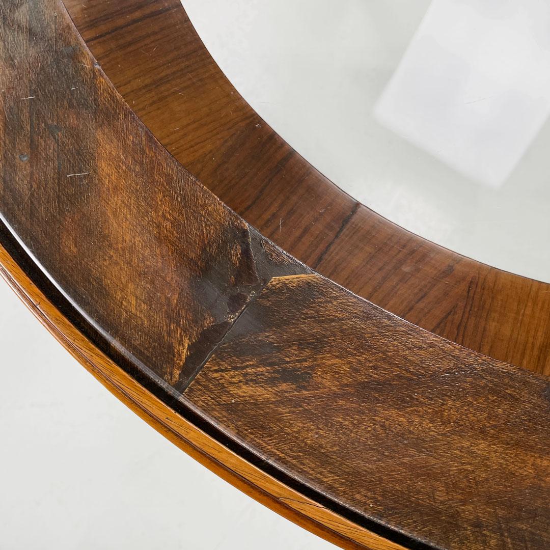 Art Déco italiano Mesa de centro redonda de madera con tapa de cristal, años 30 en venta 4