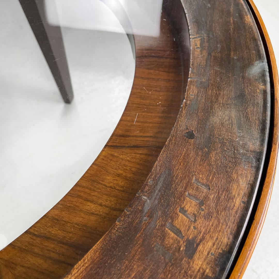 Art Déco italiano Mesa de centro redonda de madera con tapa de cristal, años 30 en venta 6