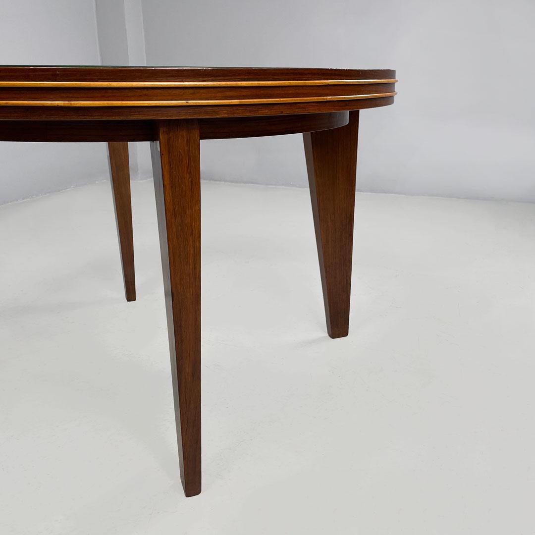 Art Déco italiano Mesa de centro redonda de madera con tapa de cristal, años 30 en venta 7