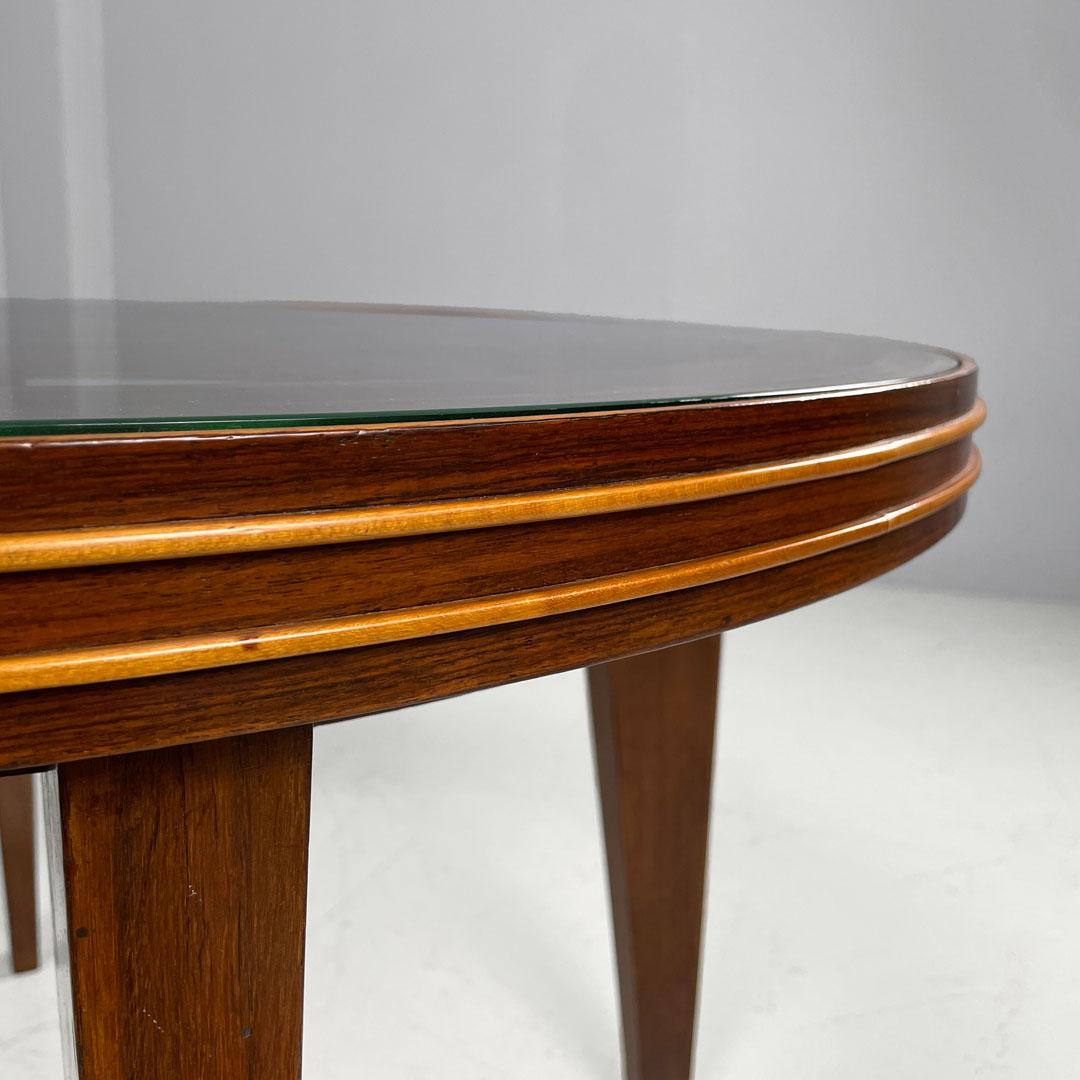Art Déco italiano Mesa de centro redonda de madera con tapa de cristal, años 30 en venta 8