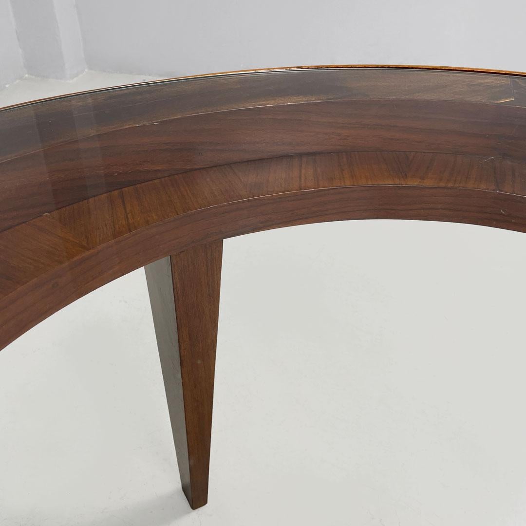 Art Déco italiano Mesa de centro redonda de madera con tapa de cristal, años 30 en venta 9