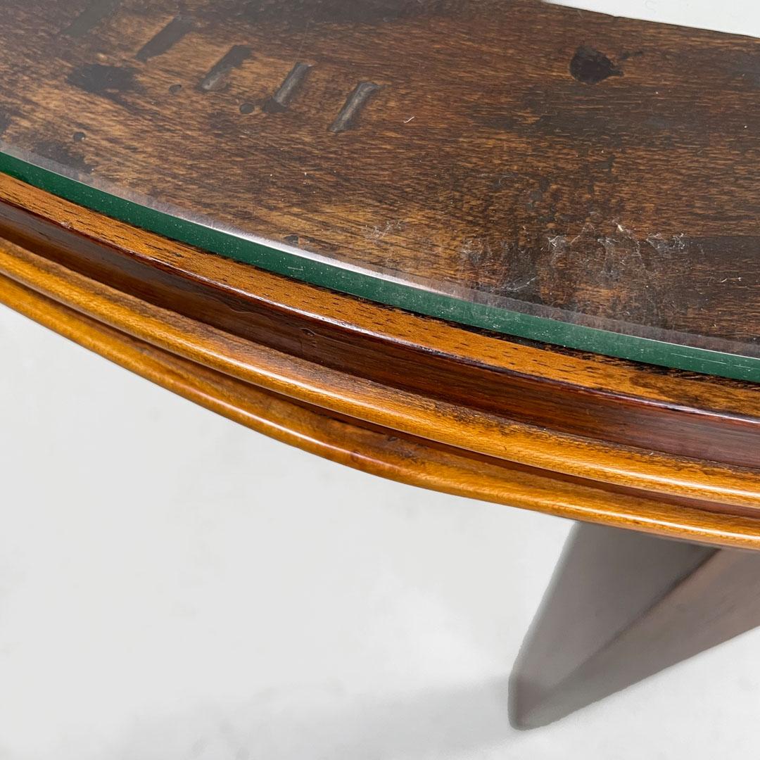 Art Déco italiano Mesa de centro redonda de madera con tapa de cristal, años 30 en venta 12