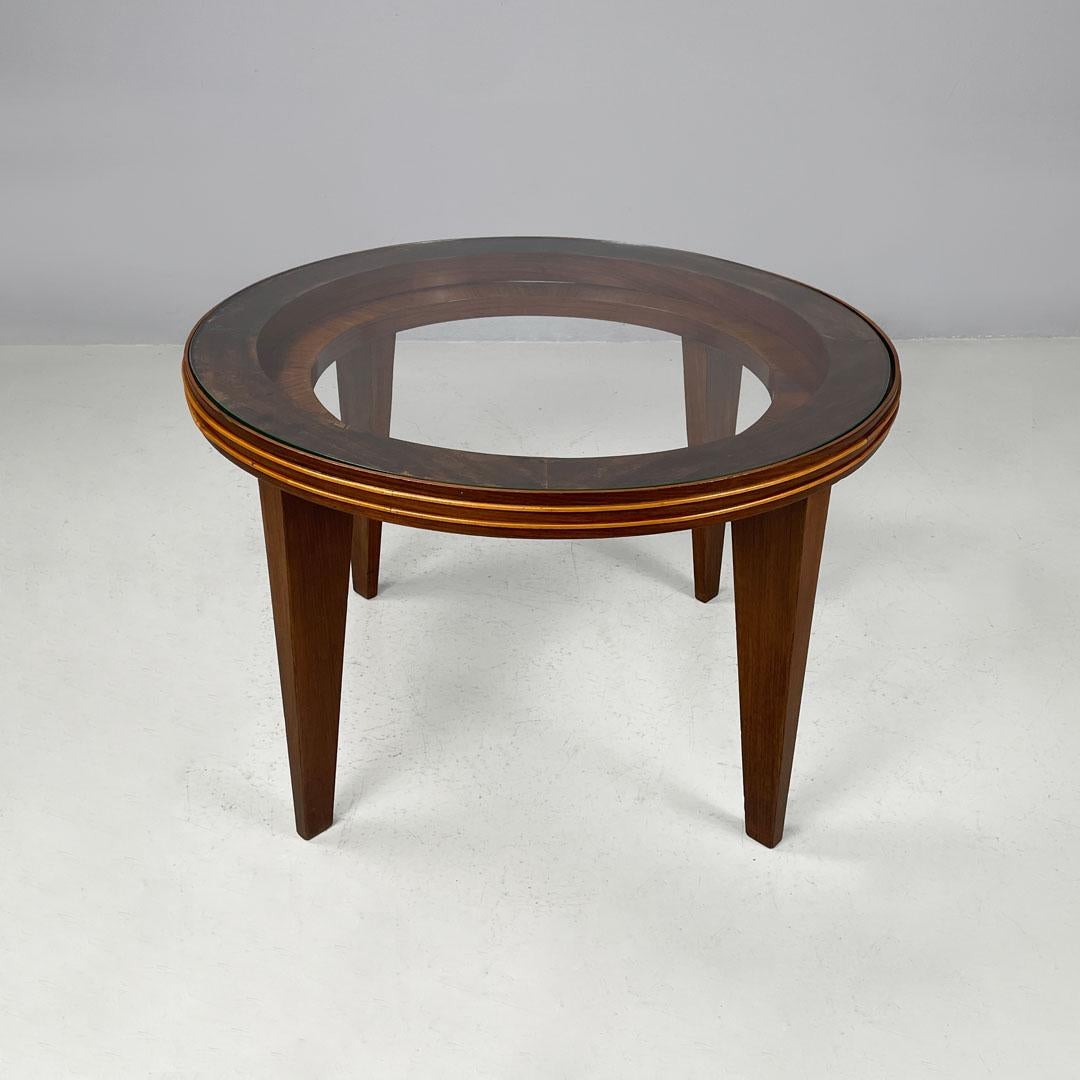 Art Déco italiano Mesa de centro redonda de madera con tapa de cristal, años 30 en Bueno estado para la venta en MIlano, IT