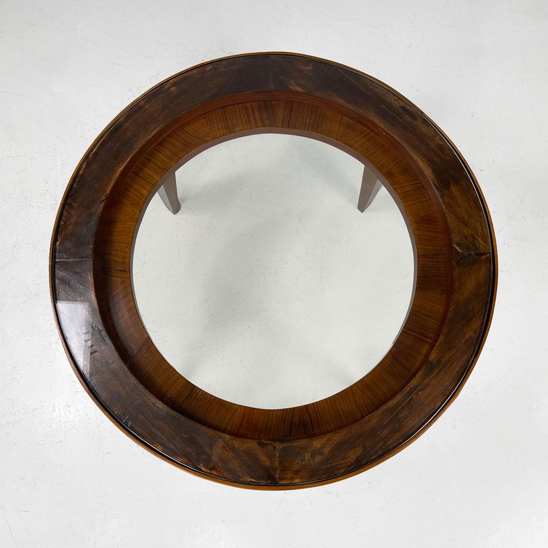 Art Déco italiano Mesa de centro redonda de madera con tapa de cristal, años 30 Mid-20th Century en venta