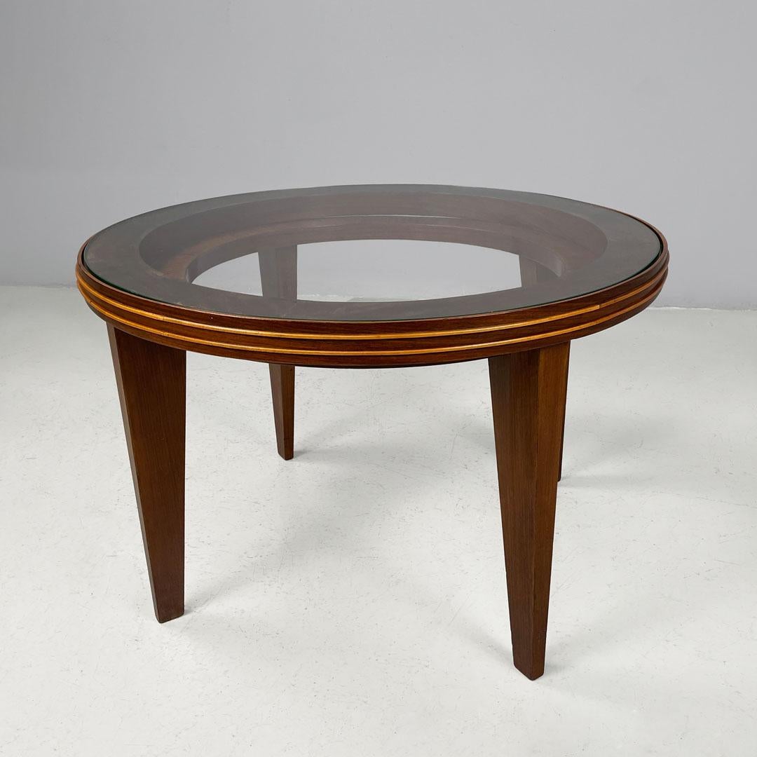 Art Déco italiano Mesa de centro redonda de madera con tapa de cristal, años 30 Vidrio en venta