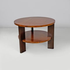 Italian Art Deco round wooden coffee table with two tops and three legs, 1930s