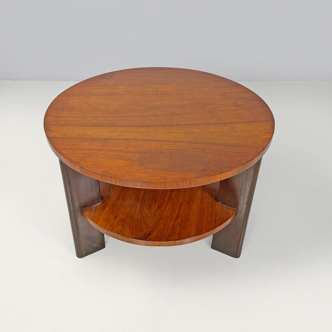 Runder italienischer Art-Déco-Couchtisch aus Holz mit zwei Platten und drei Beinen, 1930er Jahre im Angebot 1