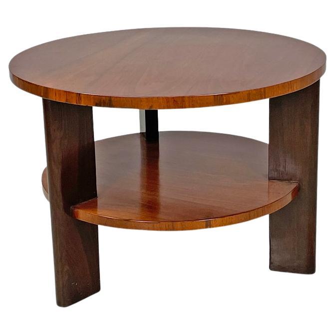 Runder italienischer Art-Déco-Couchtisch aus Holz mit zwei Platten und drei Beinen, 1930er Jahre