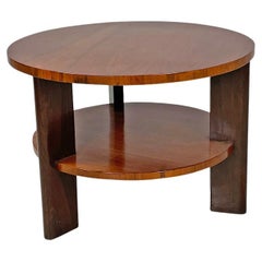 Italian Art Deco round wooden coffee table with two tops and three legs, 1930s