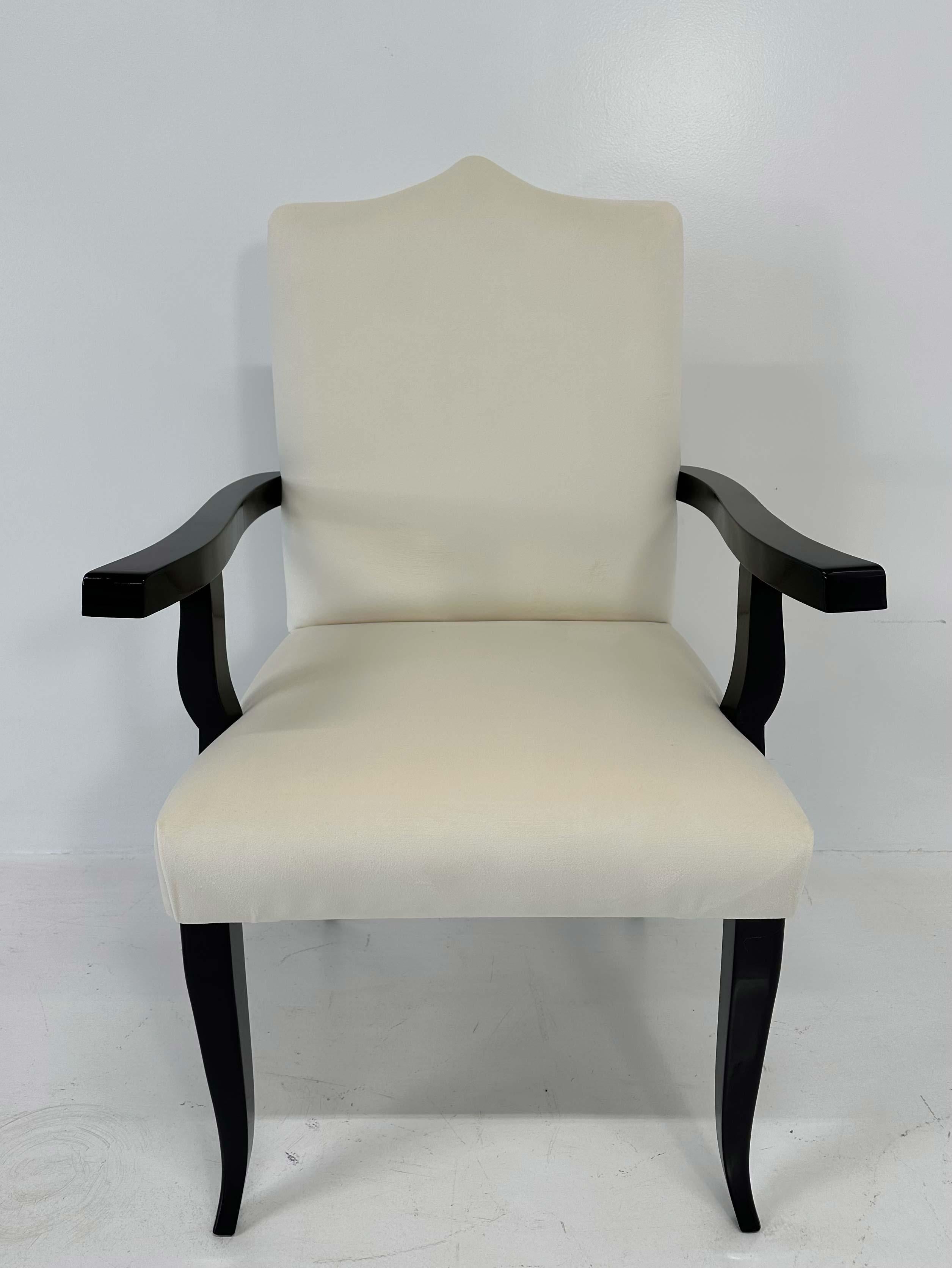 Late 20th Century Italian Art Deco Style Set of 16 Cream Velvet and Black Lacquered Chairs For Sale