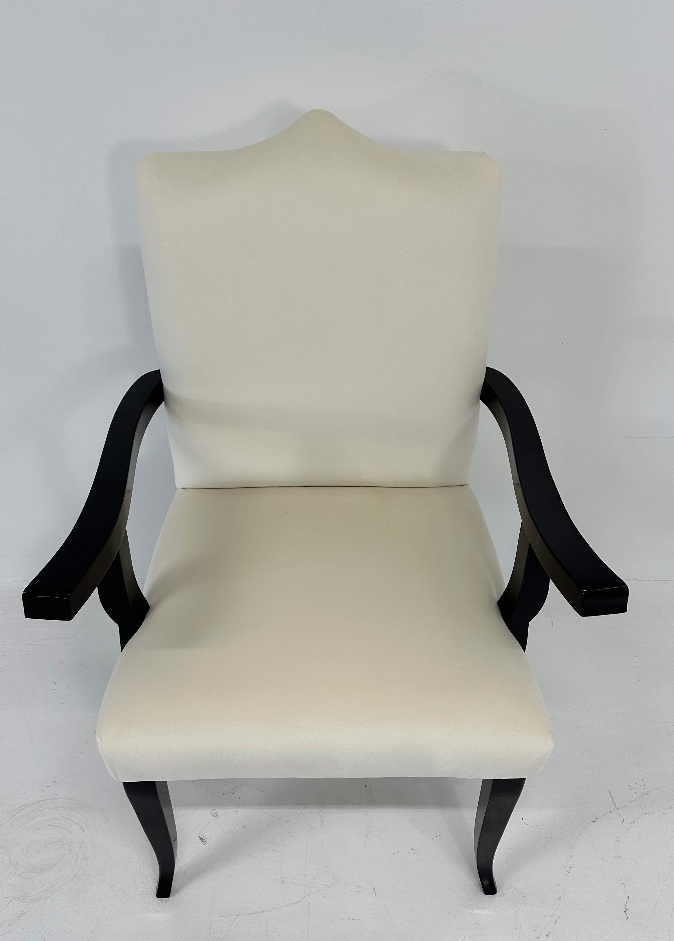 Italian Art Deco Style Set of 16 Cream Velvet and Black Lacquered Chairs For Sale 1