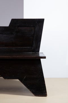 Italian Art Deco Sculptural Bench in Dark Burnished Wood, 1920s