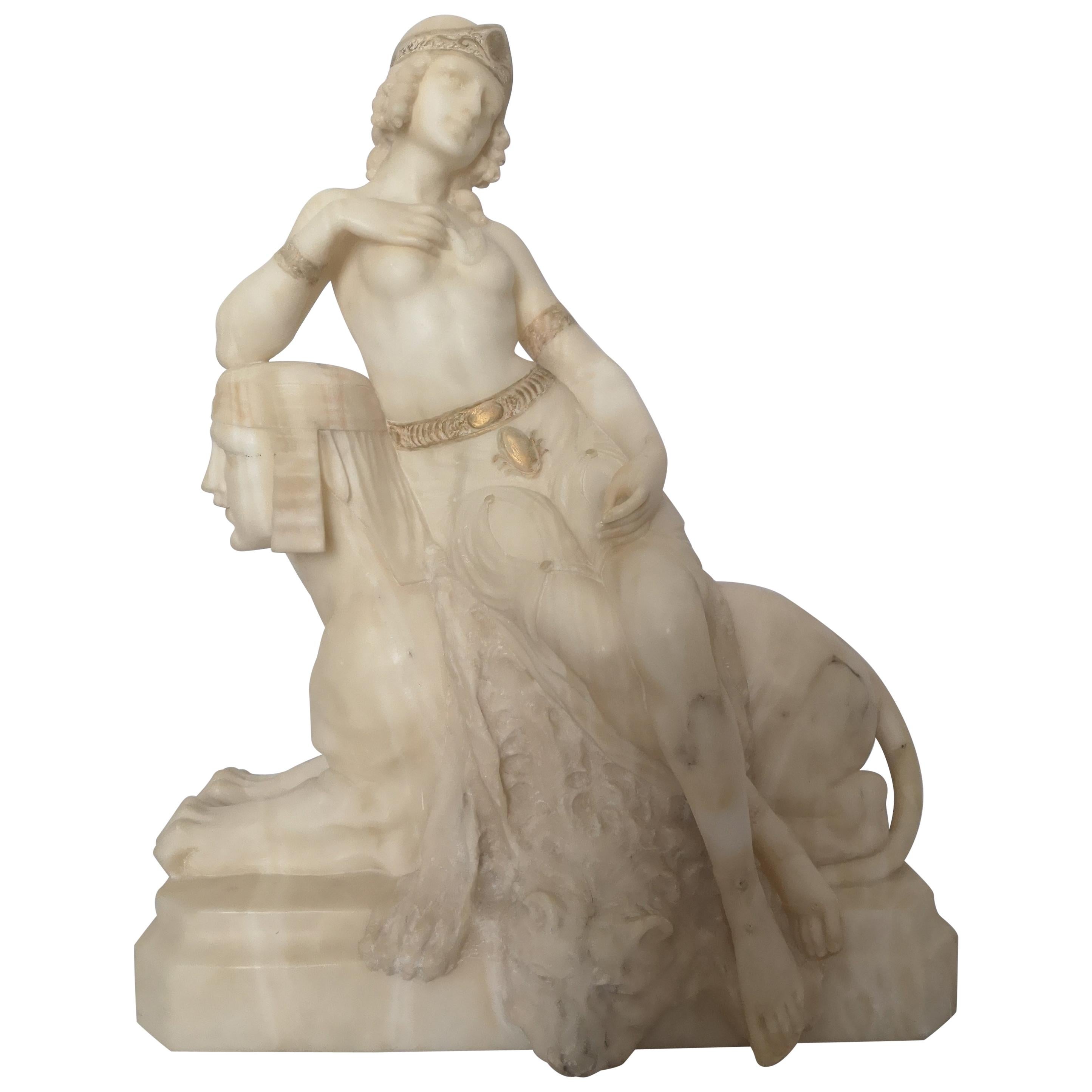 Italian Art Deco Sculpture of a Lady Upon a Sphinx by F Masini