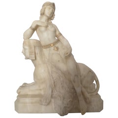 Italian Art Deco Sculpture of a Lady Upon a Sphinx by F Masini