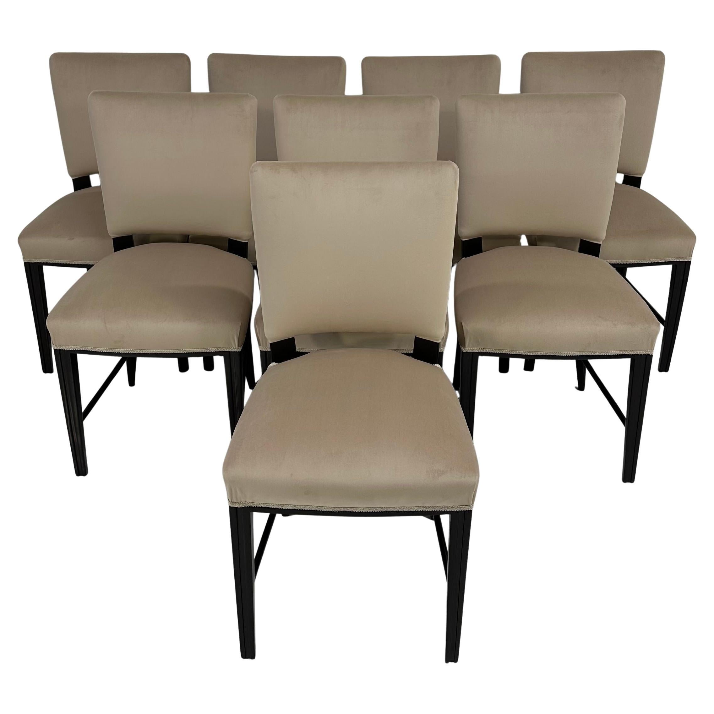Ensemble de 8 chaises en velours noir et beige de style Art Déco italien par Cassi Ramelli, années 1940
